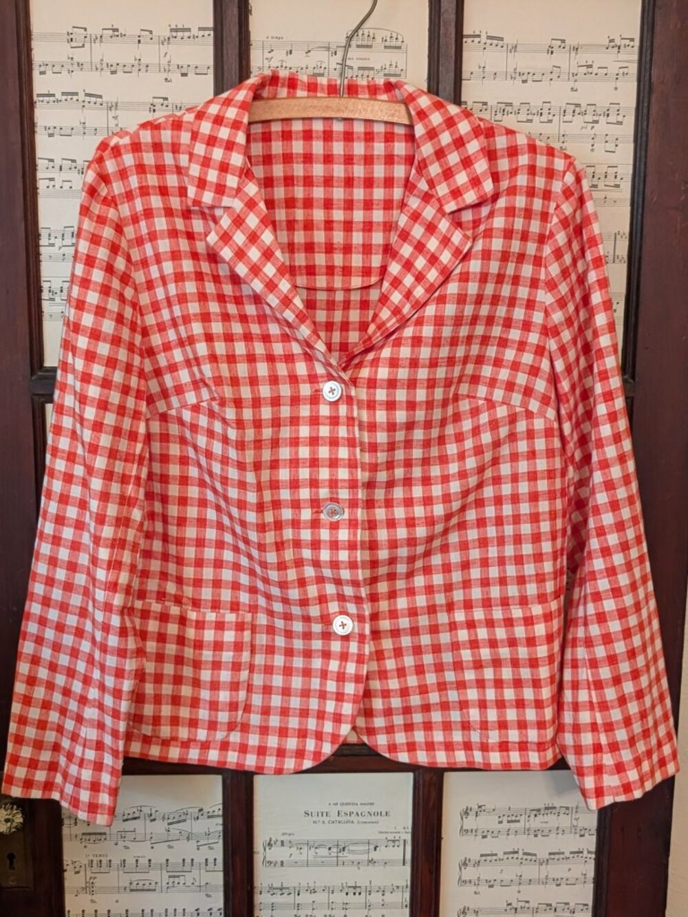 Handmade Gingham Red Blazer Jacket, size small